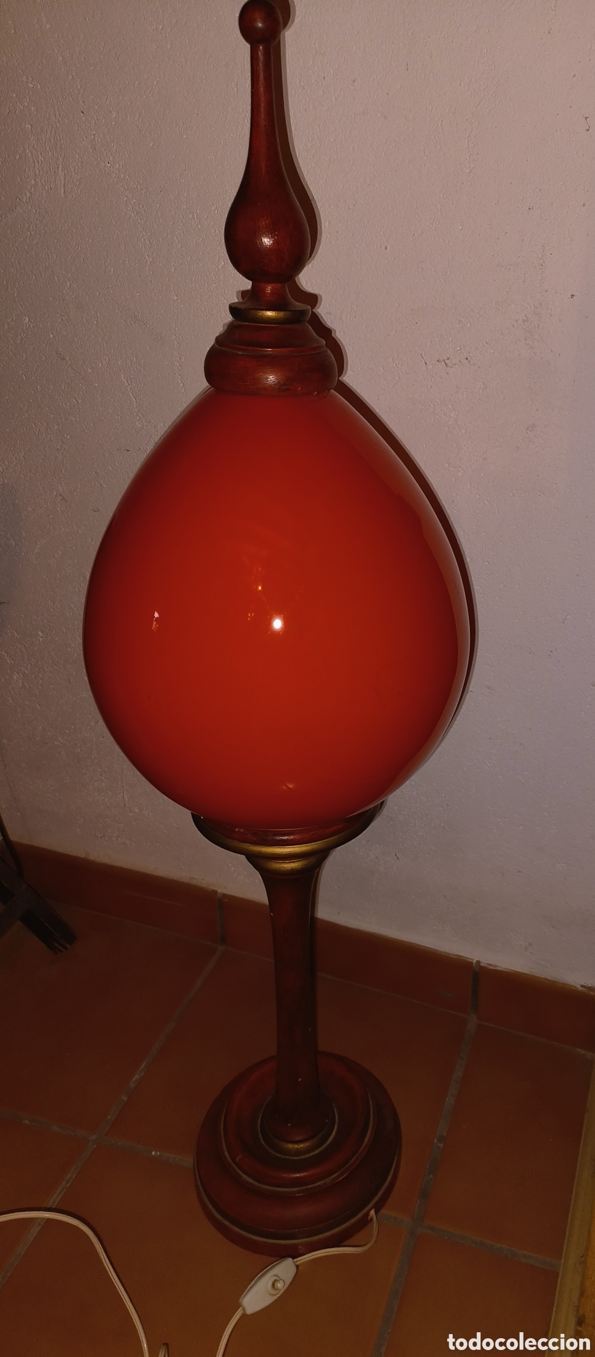 Vintage: L&aacute;mpara de opalina naranja y madera - Foto 12