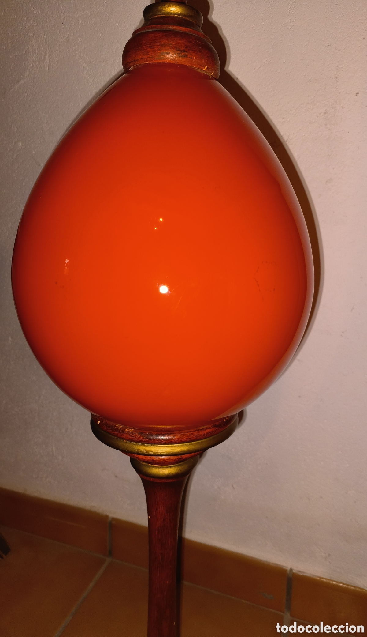 Vintage: L&aacute;mpara de opalina naranja y madera - Foto 14