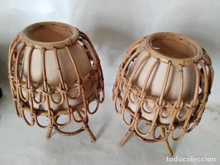 Vintage: 2 lamparas de mesilla de mimbre - Foto 2