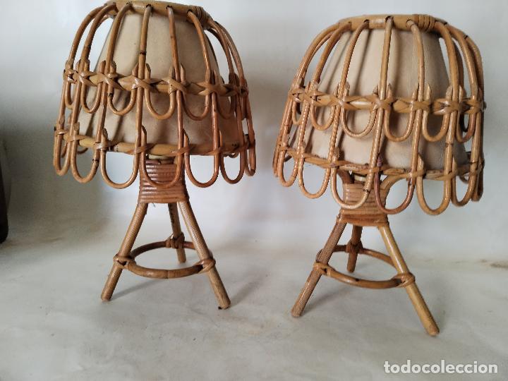 Vintage: 2 lamparas de mesilla de mimbre - Foto 3