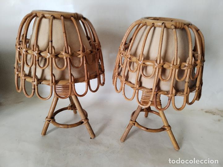 Vintage: 2 lamparas de mesilla de mimbre - Foto 4