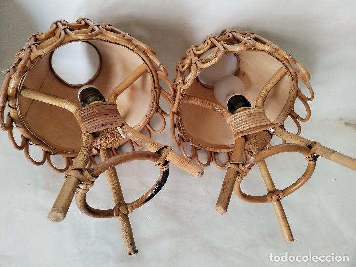 Vintage: 2 lamparas de mesilla de mimbre - Foto 5