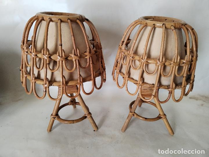 Vintage: 2 lamparas de mesilla de mimbre - Foto 6