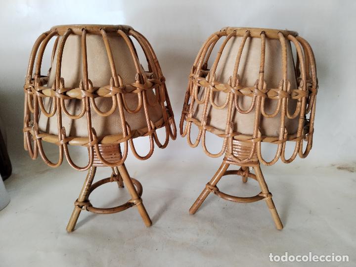 Vintage: 2 lamparas de mesilla de mimbre - Foto 1