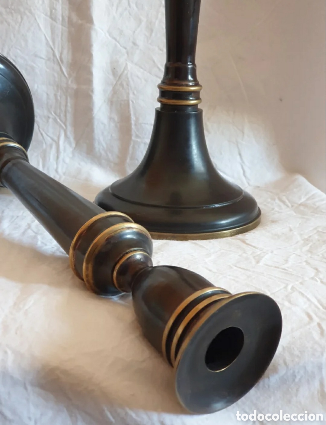 Vintage: Par de candeleros estilo Imperio de bronce macizo JLC. - Foto 4