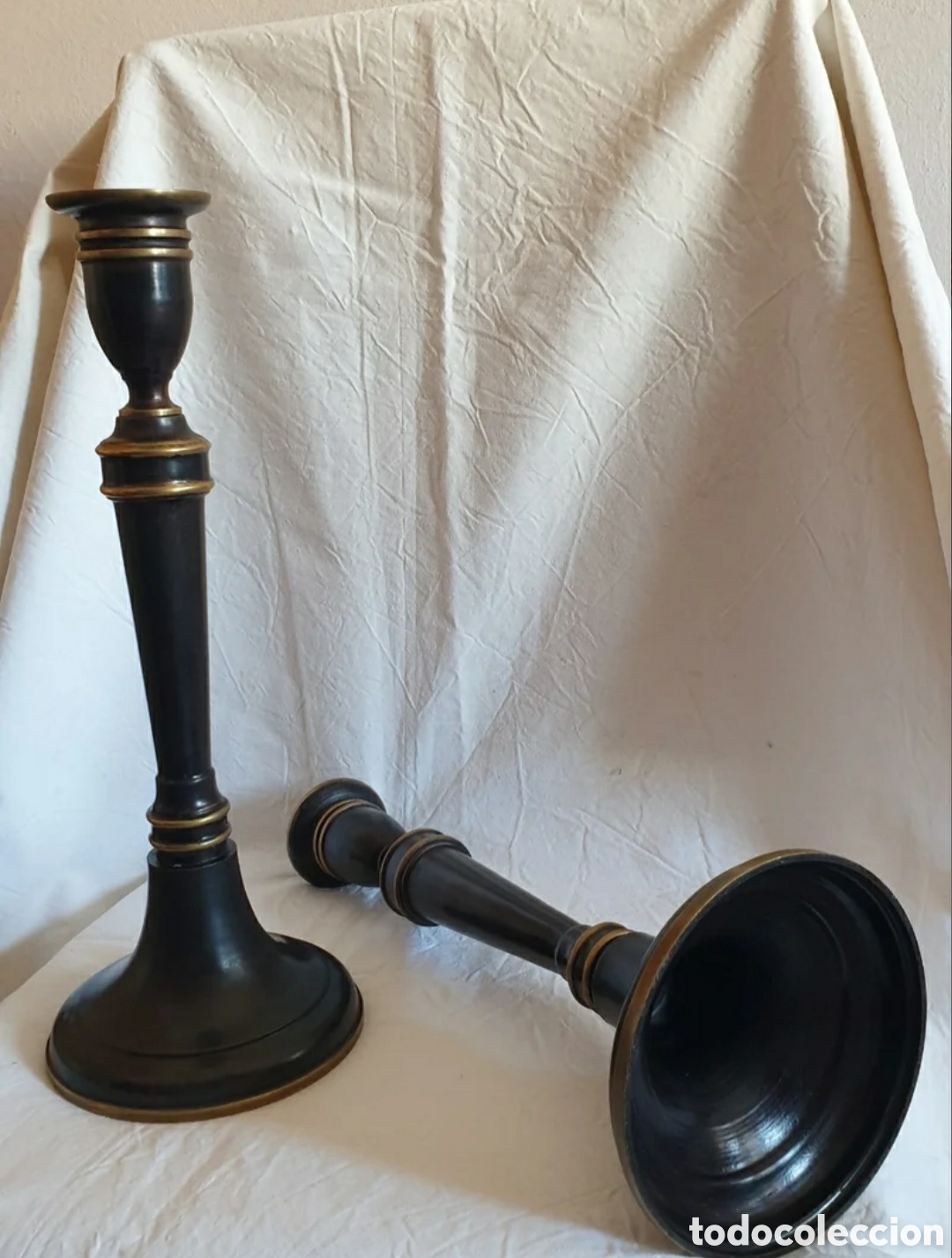 Vintage: Par de candeleros estilo Imperio de bronce macizo JLC. - Foto 5