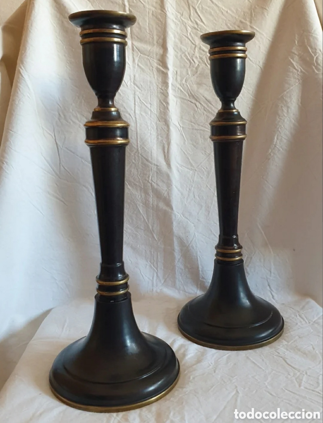 Vintage: Par de candeleros estilo Imperio de bronce macizo JLC. - Foto 6
