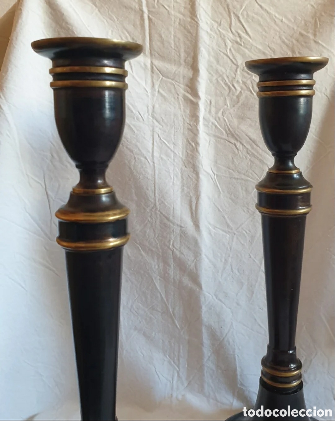 Vintage: Par de candeleros estilo Imperio de bronce macizo JLC. - Foto 8