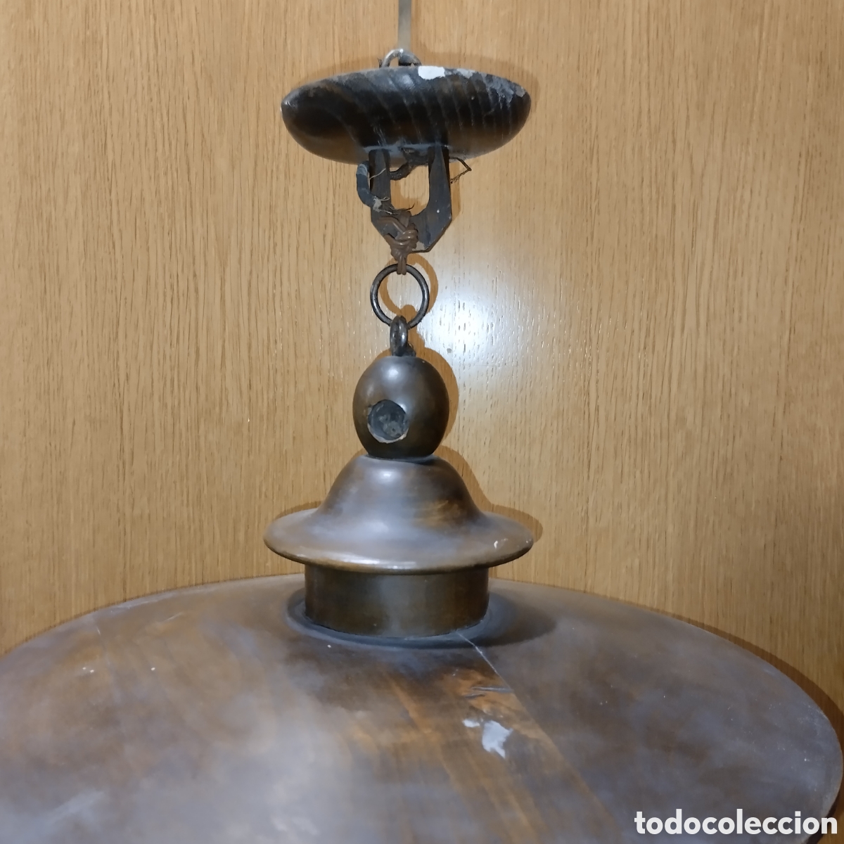 Vintage: LAMPARA DE MADERA MACIZA TORNEADA. - Foto 4