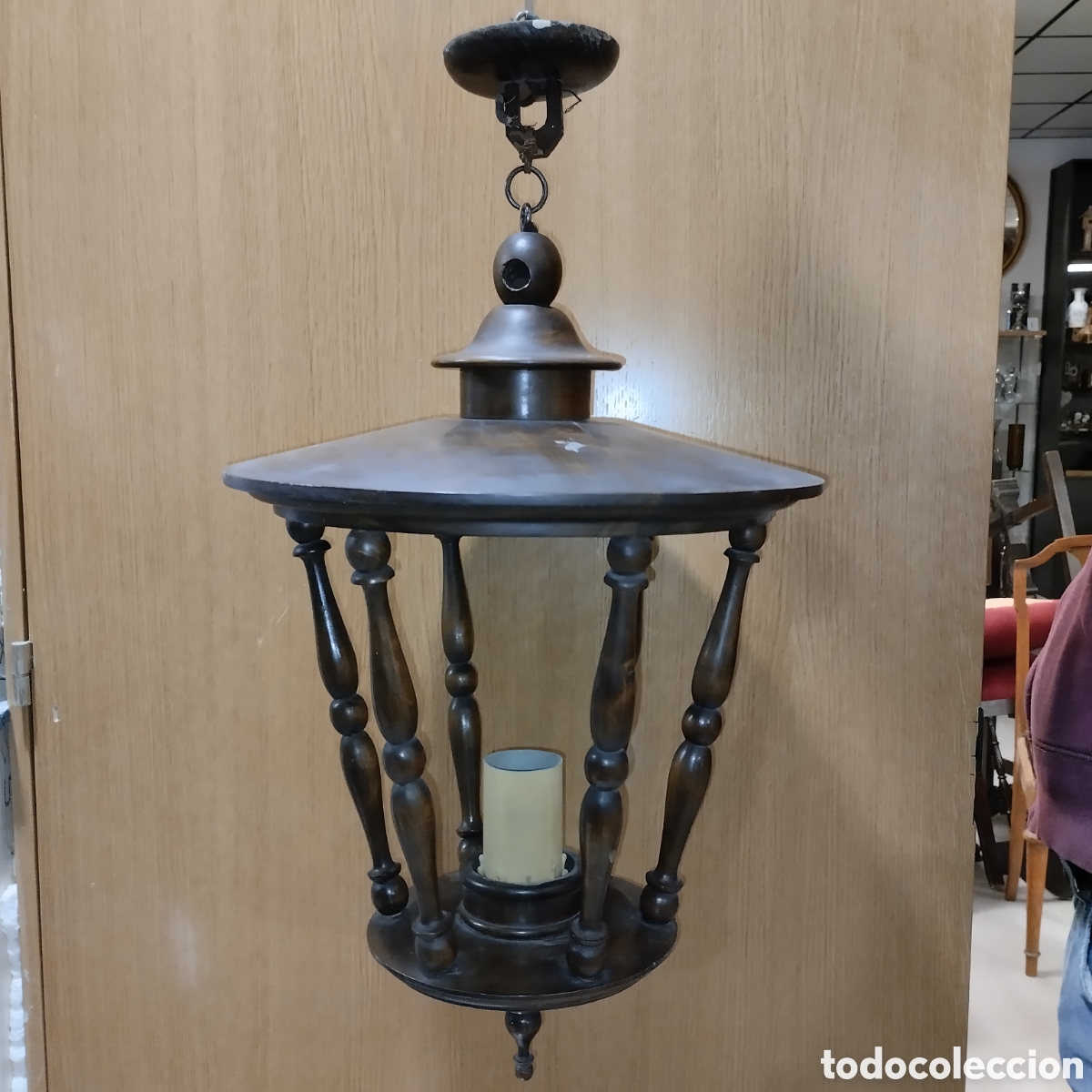Vintage: LAMPARA DE MADERA MACIZA TORNEADA. - Foto 5