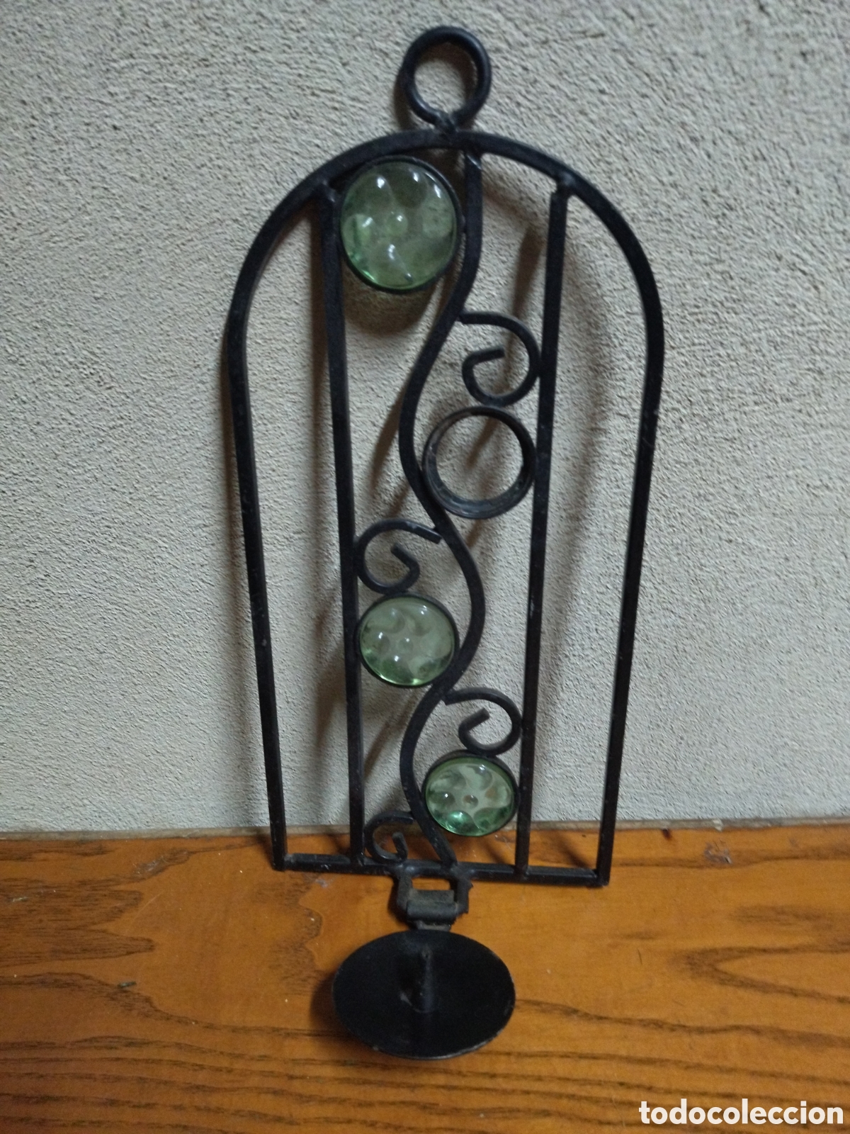 Vintage: Porta velas de forja y cristal. - Foto 1