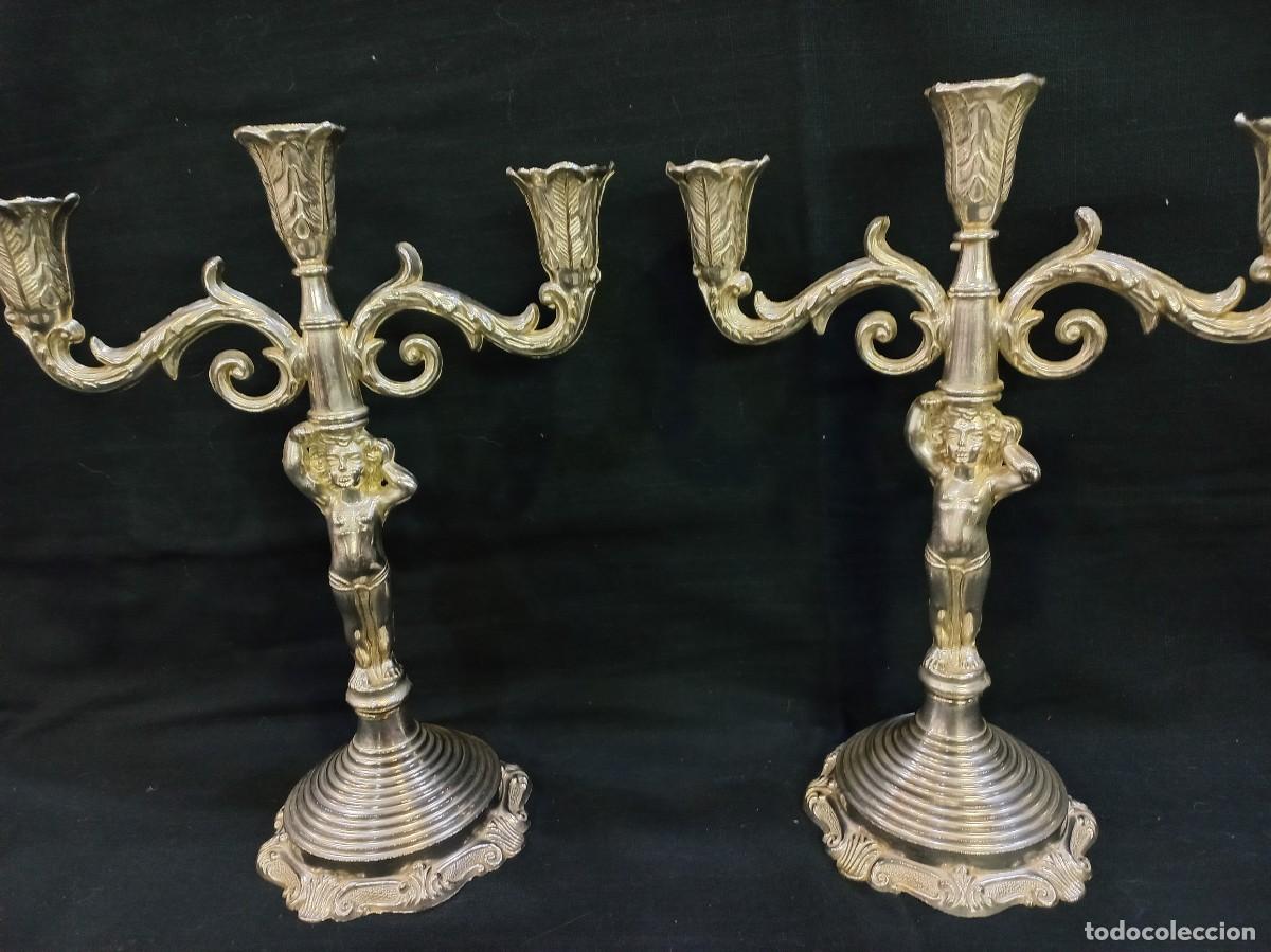 Vintage: CANDELABROS PLATEADOS (tres velas) querub&iacute;n - Foto 1