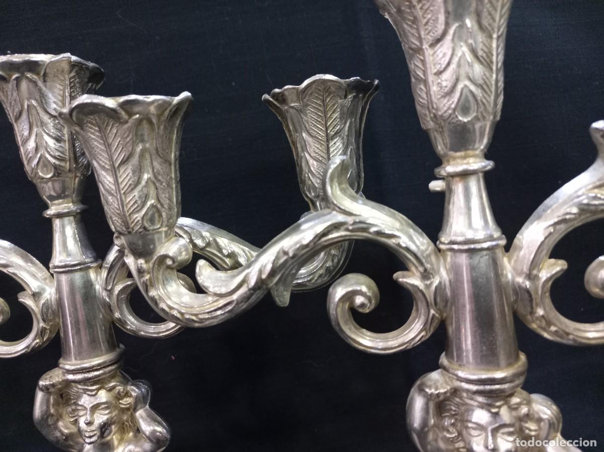 Vintage: CANDELABROS PLATEADOS (tres velas) querub&iacute;n - Foto 3