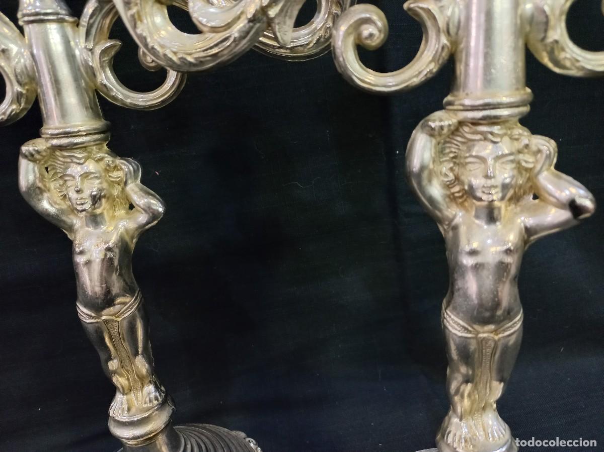 Vintage: CANDELABROS PLATEADOS (tres velas) querub&iacute;n - Foto 4