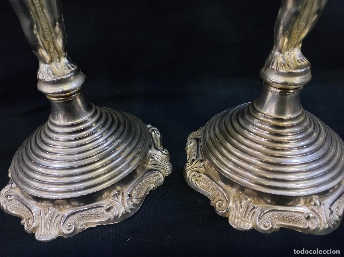 Vintage: CANDELABROS PLATEADOS (tres velas) querub&iacute;n - Foto 5