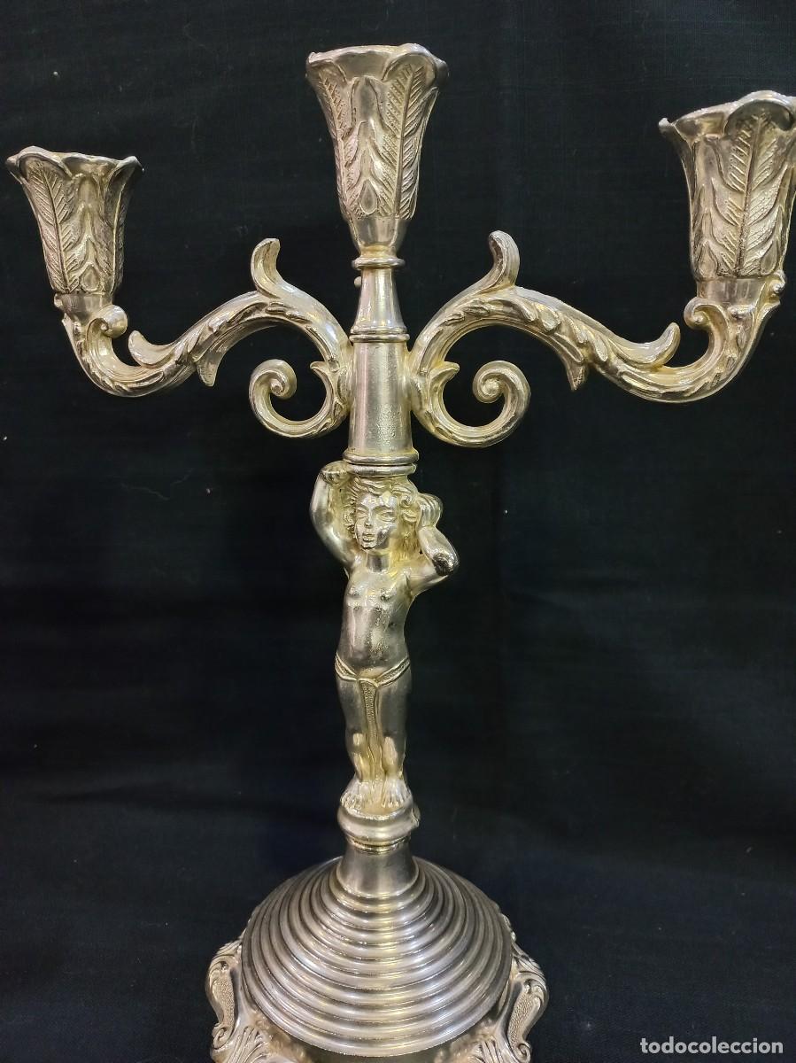 Vintage: CANDELABROS PLATEADOS (tres velas) querub&iacute;n - Foto 6