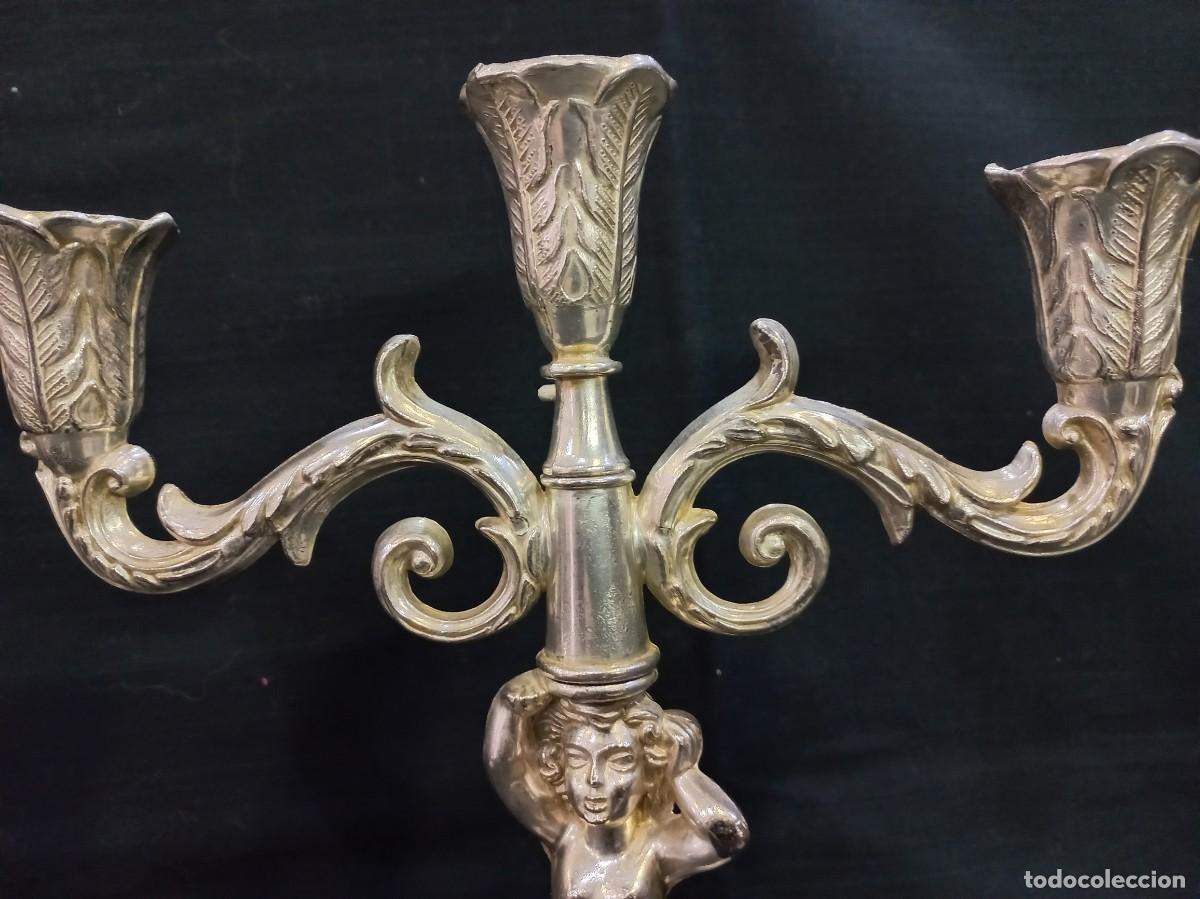Vintage: CANDELABROS PLATEADOS (tres velas) querub&iacute;n - Foto 7