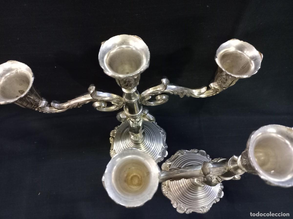 Vintage: CANDELABROS PLATEADOS (tres velas) querub&iacute;n - Foto 18