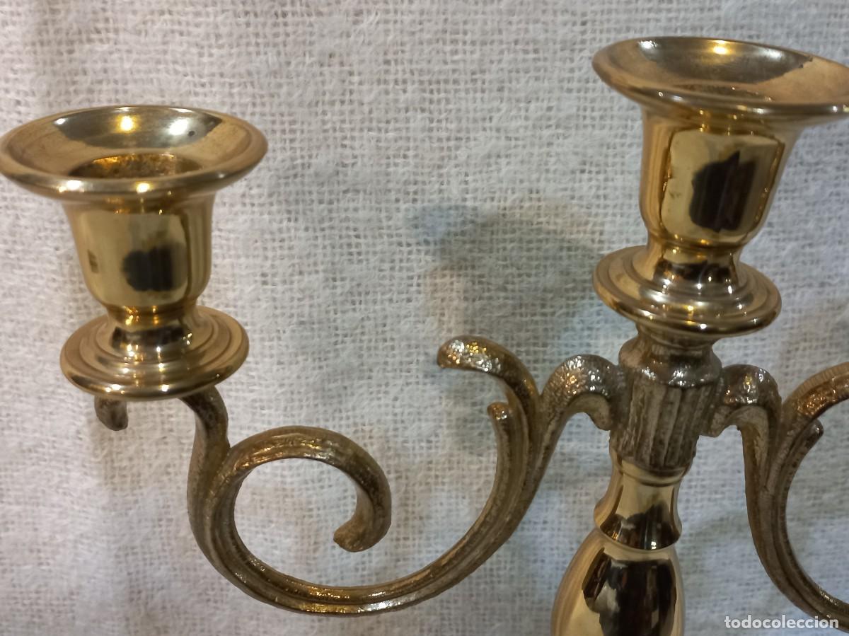 Vintage: CANDELABRO DORADO (lat&oacute;n) tres velas - Foto 3