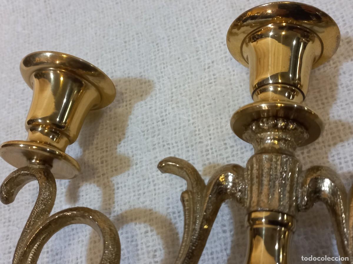 Vintage: CANDELABRO DORADO (lat&oacute;n) tres velas - Foto 6