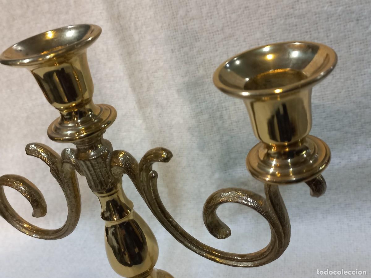 Vintage: CANDELABRO DORADO (lat&oacute;n) tres velas - Foto 8