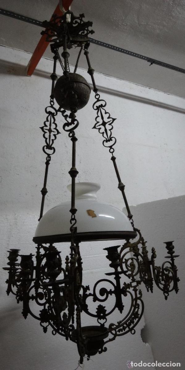 Vintage: L&aacute;mpara de bronce y opalina - Foto 3