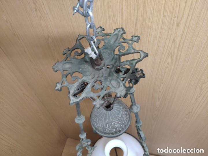 Vintage: L&aacute;mpara de bronce y opalina - Foto 4
