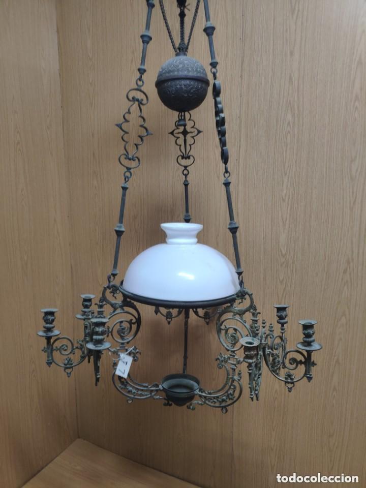 Vintage: L&aacute;mpara de bronce y opalina - Foto 14