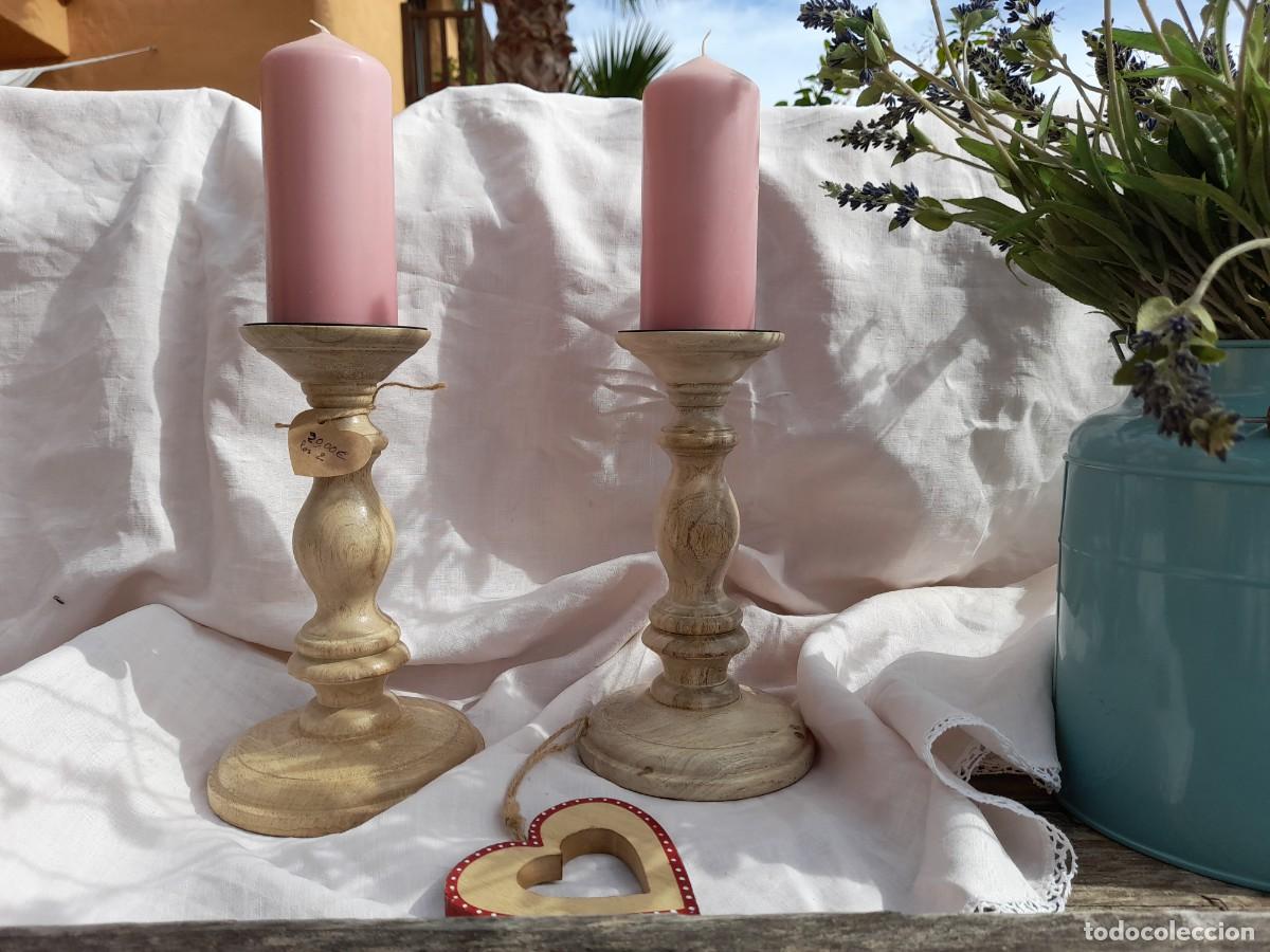 Vintage: 2 candeleros de madera - Foto 1