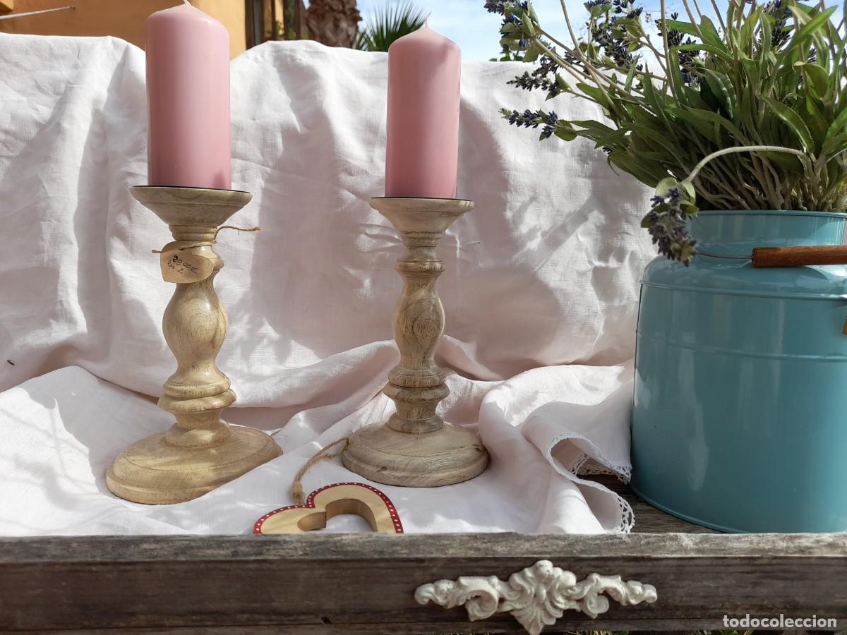 Vintage: 2 candeleros de madera - Foto 2