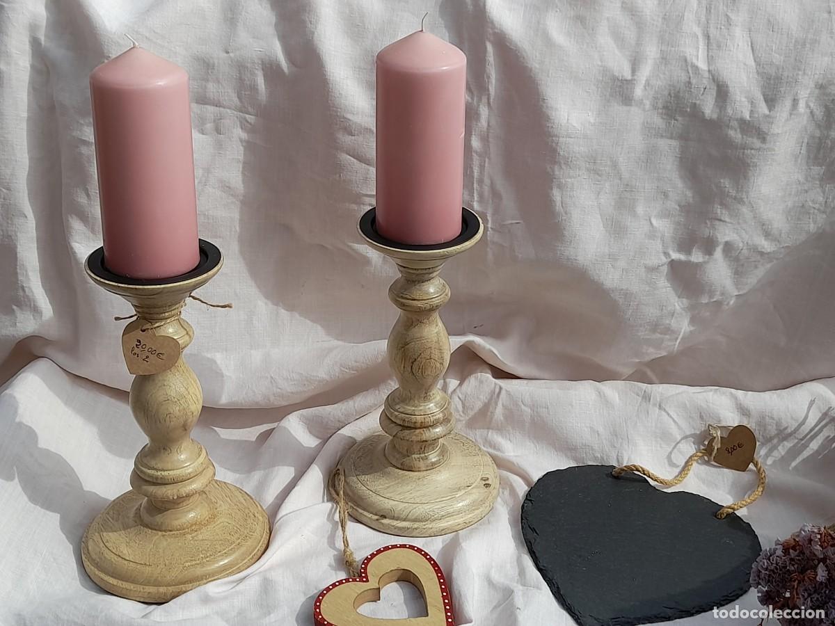 Vintage: 2 candeleros de madera - Foto 3