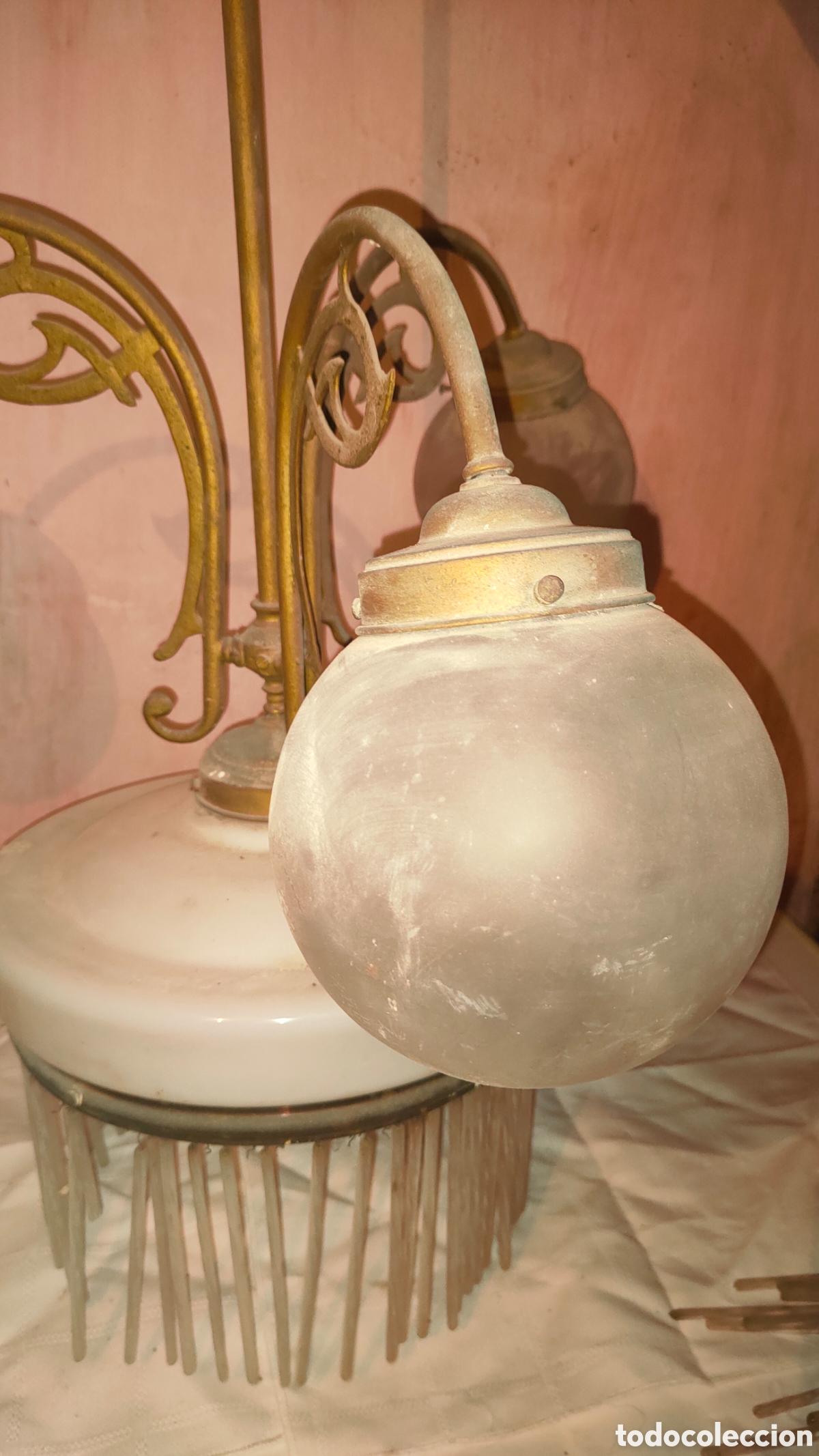 Vintage: L&aacute;mpara antigua con cristales. - Foto 2
