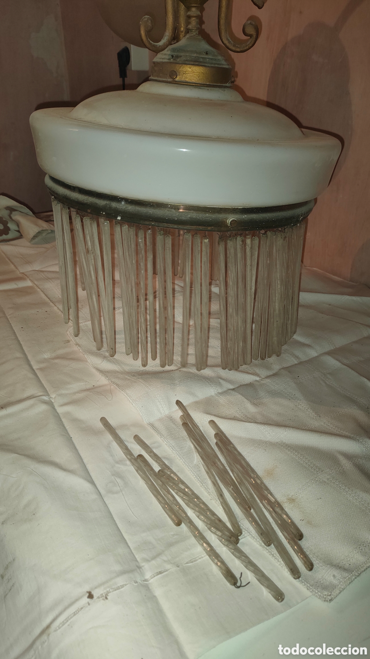 Vintage: L&aacute;mpara antigua con cristales. - Foto 5