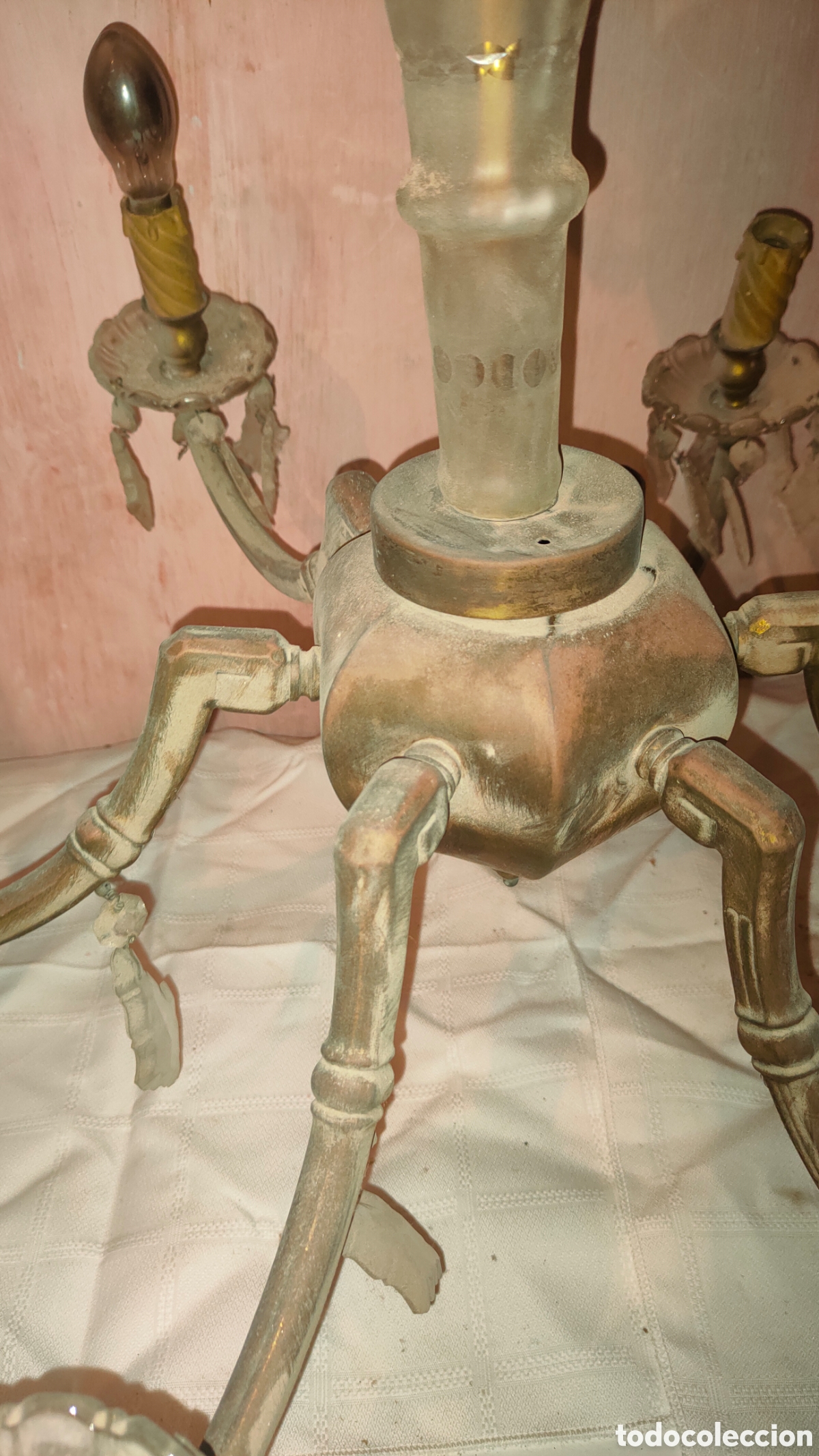 Vintage: L&aacute;mpara de techo antigua con cristales - Foto 2