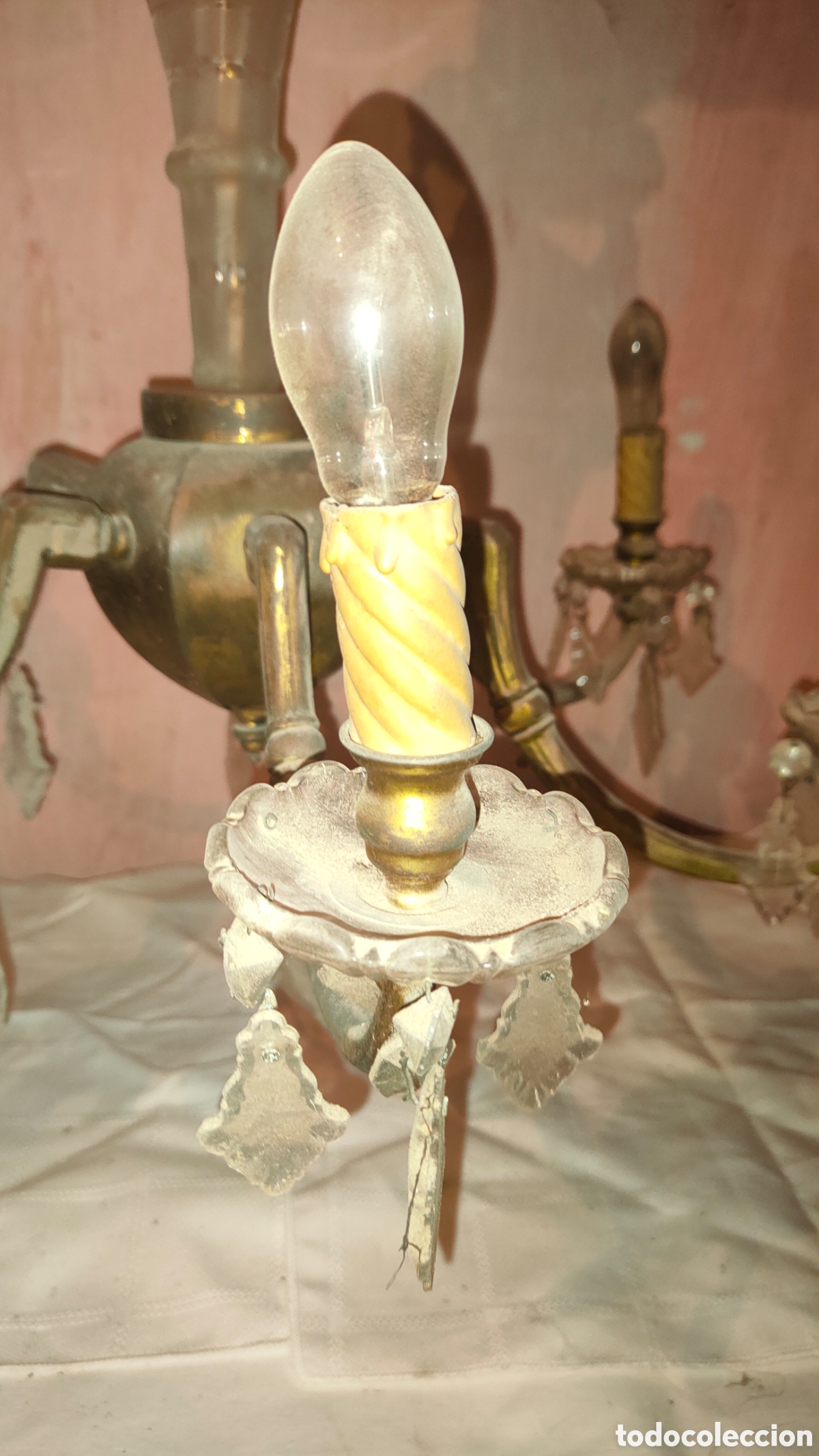 Vintage: L&aacute;mpara de techo antigua con cristales - Foto 3