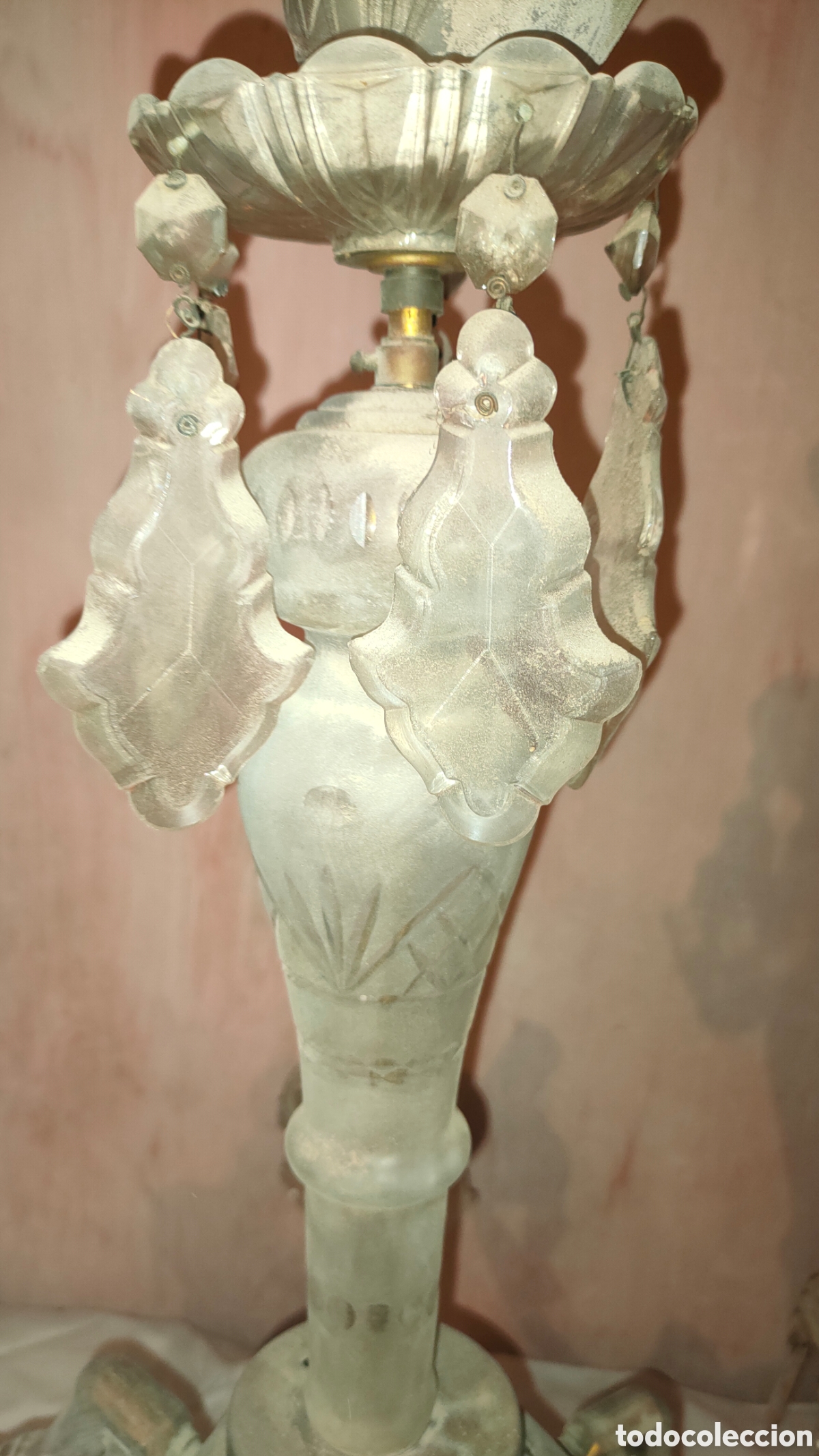 Vintage: L&aacute;mpara de techo antigua con cristales - Foto 4
