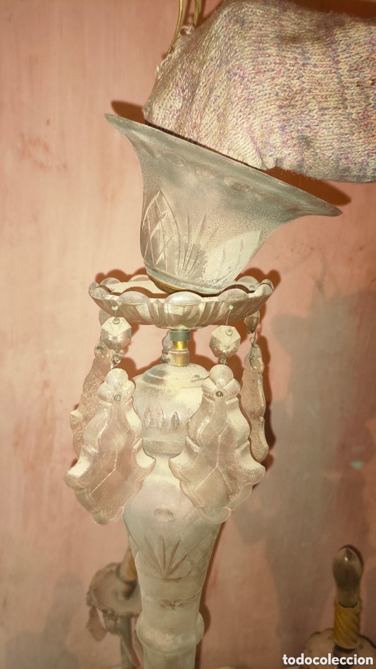 Vintage: L&aacute;mpara de techo antigua con cristales - Foto 5
