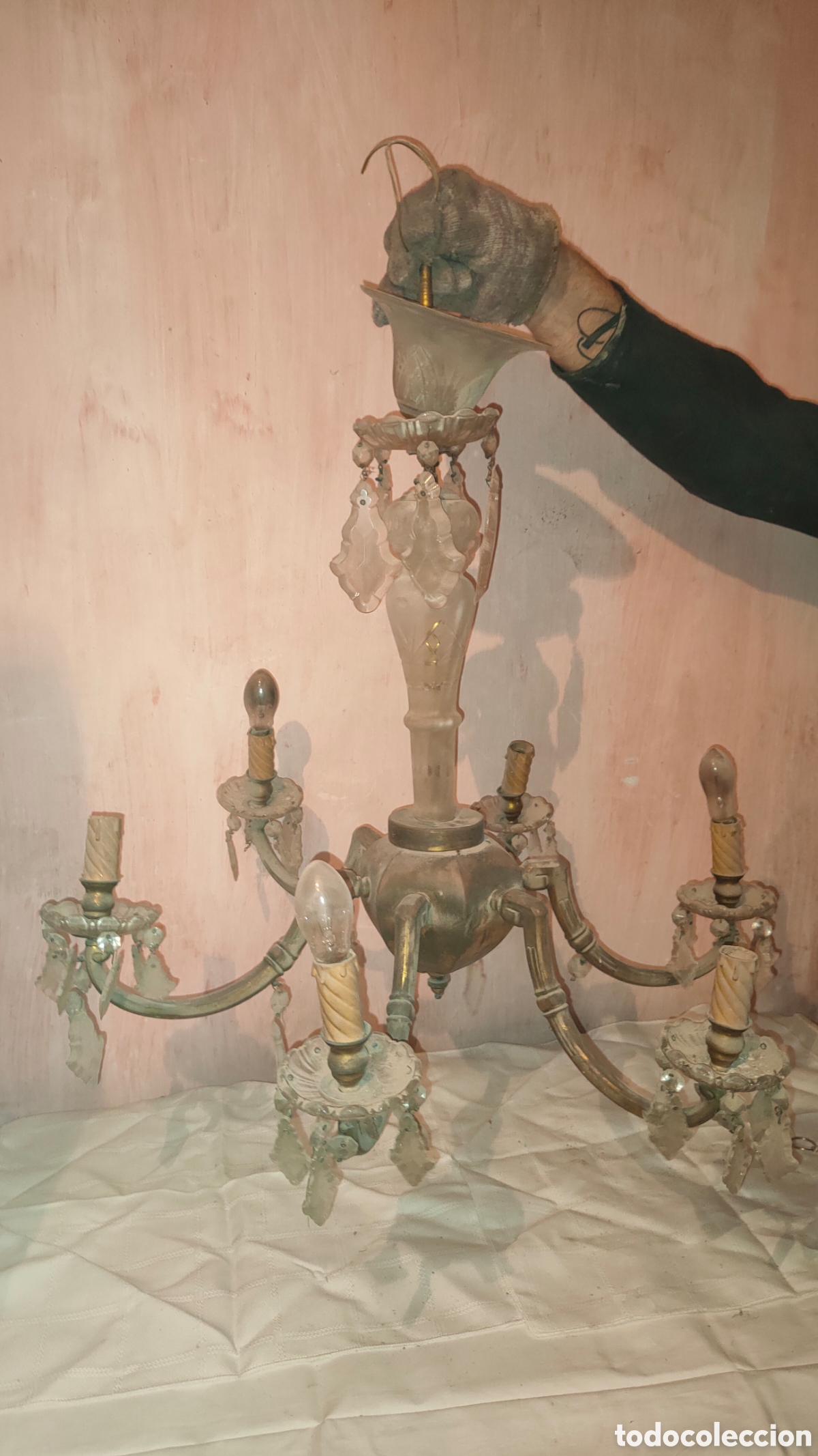 Vintage: L&aacute;mpara de techo antigua con cristales - Foto 1