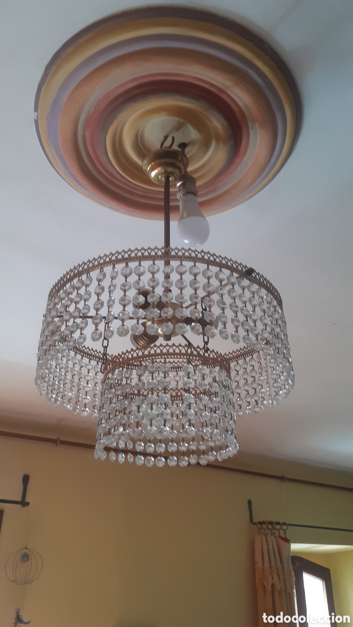Vintage: L&aacute;mpara de techo con l&aacute;grimas de cristal - Foto 1