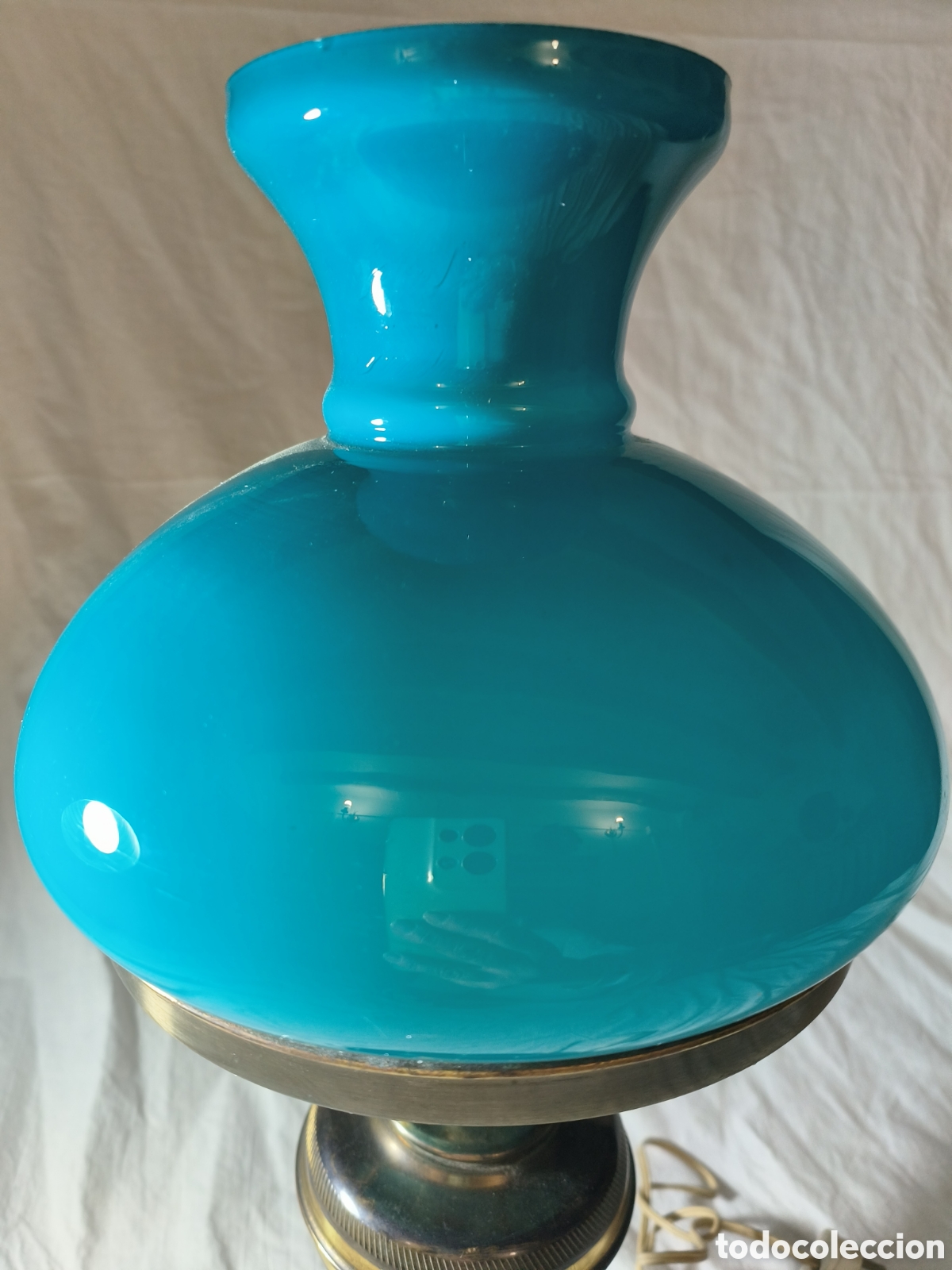 Vintage: L&aacute;mpara quinqu&eacute; opalina azul - Foto 2
