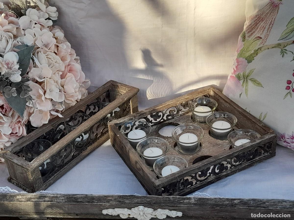 Vintage: 2 porta-velas de madera y metal - Foto 1