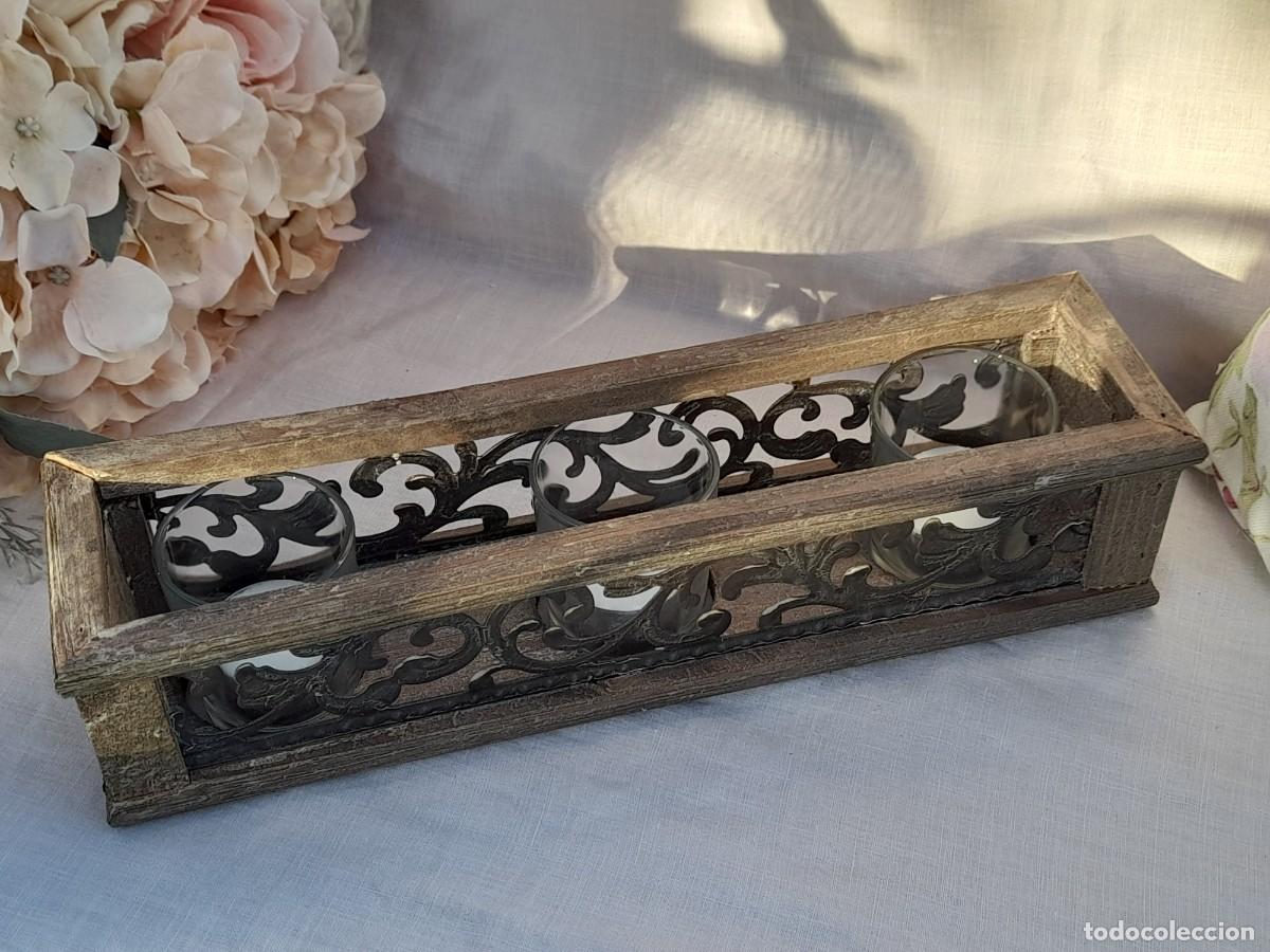 Vintage: 2 porta-velas de madera y metal - Foto 3