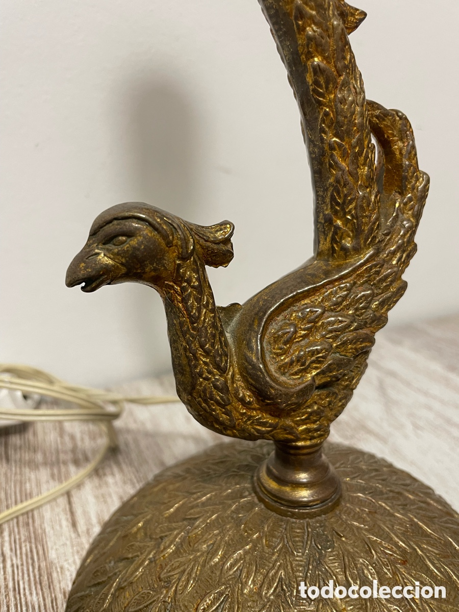 Vintage: PAREJA L&Aacute;MPARAS SOBREMESA PAJARO BRONCE - Foto 7