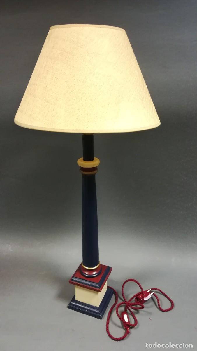 Vintage: LAMPARA DE SOBREMESA DE MADERA PINTADA - Foto 1
