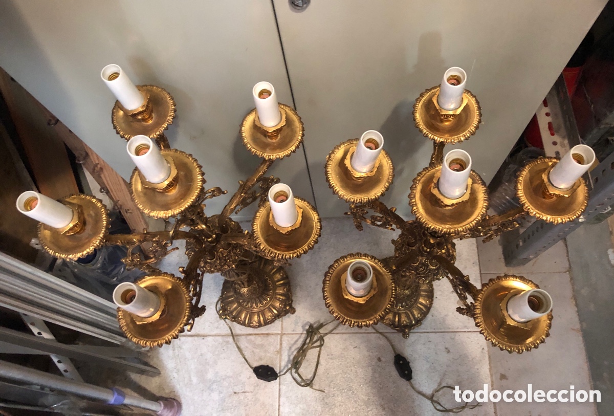Vintage: BRONCES ARTISTICOS-PAREJA DE CANDELABROS 6 BRAZOS. - Foto 4