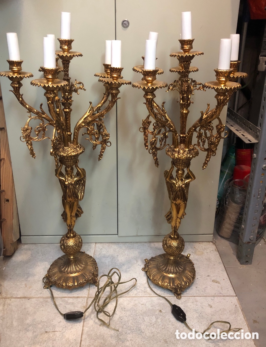 Vintage: BRONCES ARTISTICOS-PAREJA DE CANDELABROS 6 BRAZOS. - Foto 1