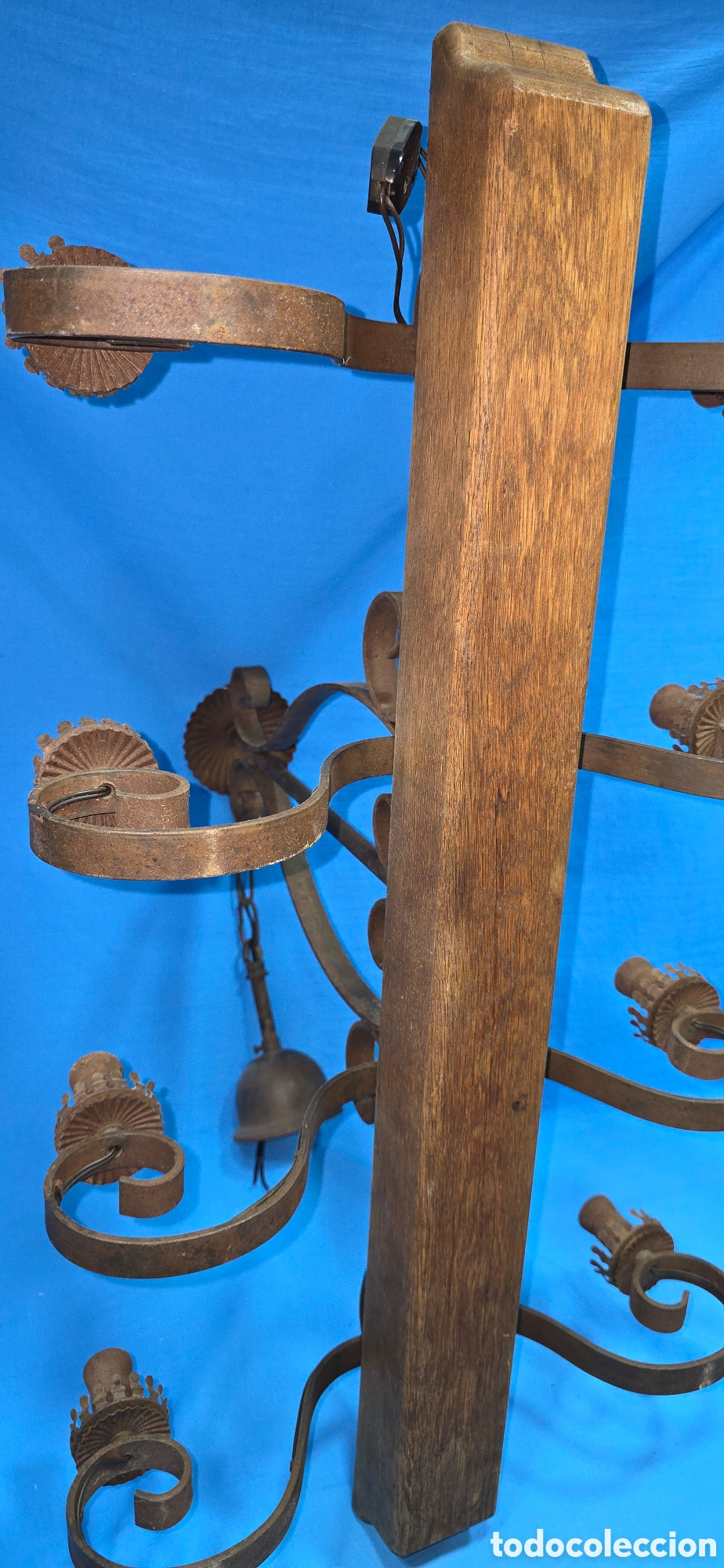 Vintage: ANTIGUA LAMPARA ESTILO MEDIEVAL EN HIERRO Y MADERA - Foto 10