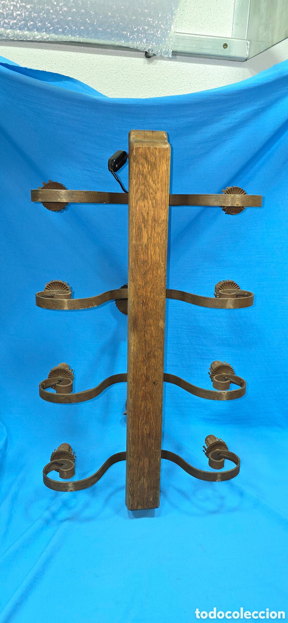 Vintage: ANTIGUA LAMPARA ESTILO MEDIEVAL EN HIERRO Y MADERA - Foto 11