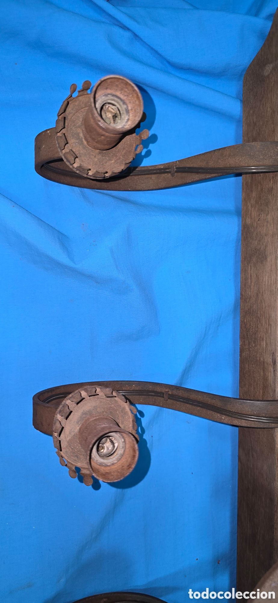 Vintage: ANTIGUA LAMPARA ESTILO MEDIEVAL EN HIERRO Y MADERA - Foto 12