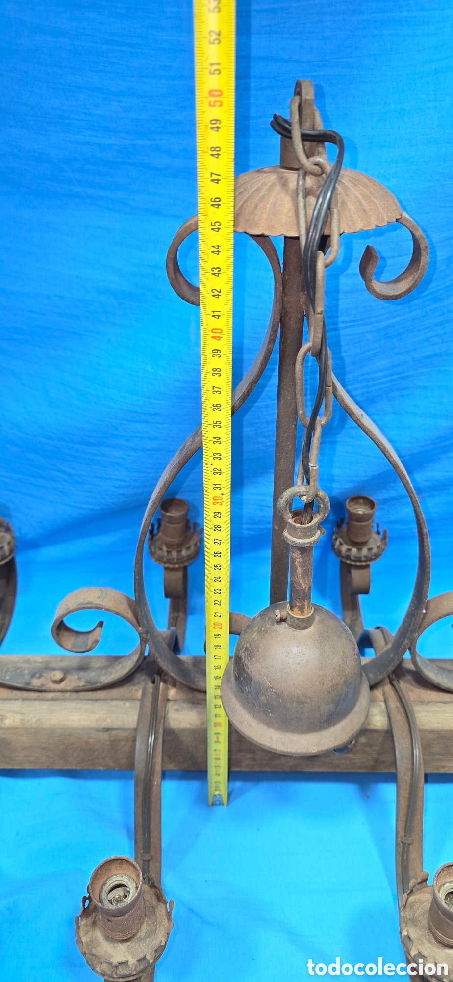 Vintage: ANTIGUA LAMPARA ESTILO MEDIEVAL EN HIERRO Y MADERA - Foto 15
